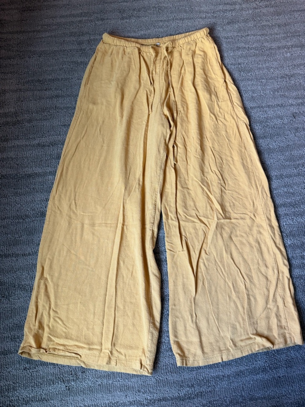 Wide Leg Drawstring Pants - Mustard Yellow
